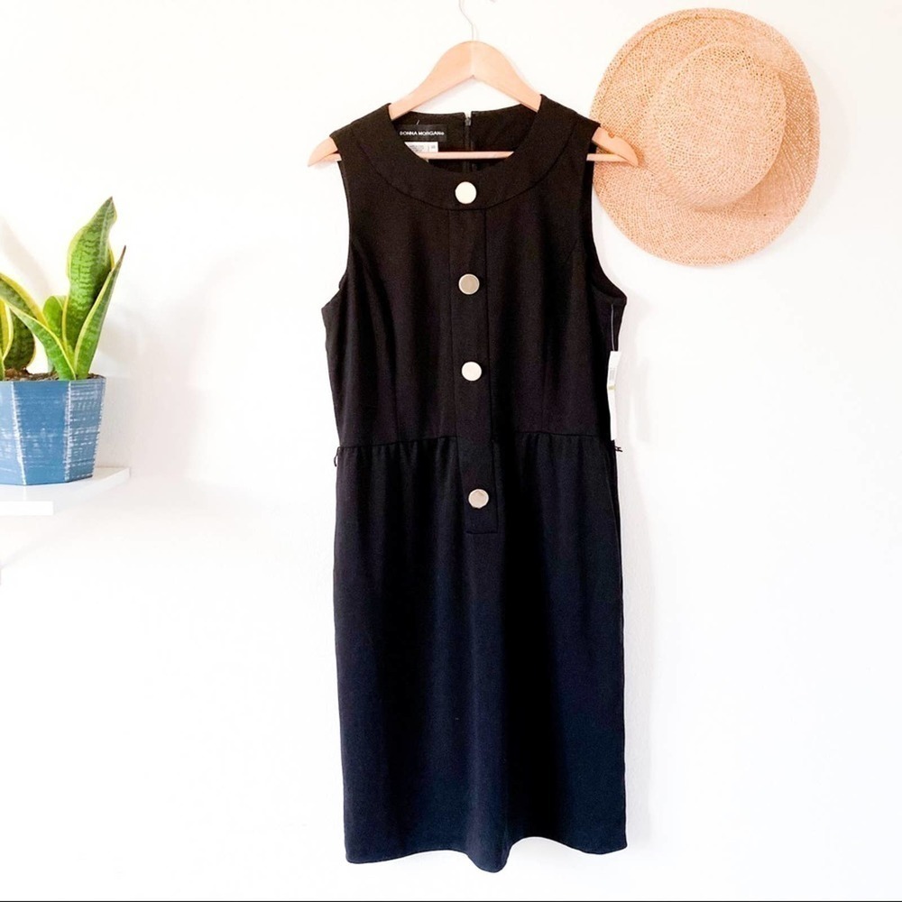 Donna Morgan Black Sheath Dress Gold Accent Button 14
